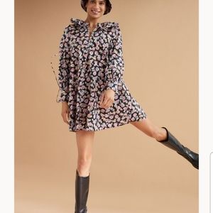 H&M Flounce Collared Floral Cotton Dress Long Sleeves Large